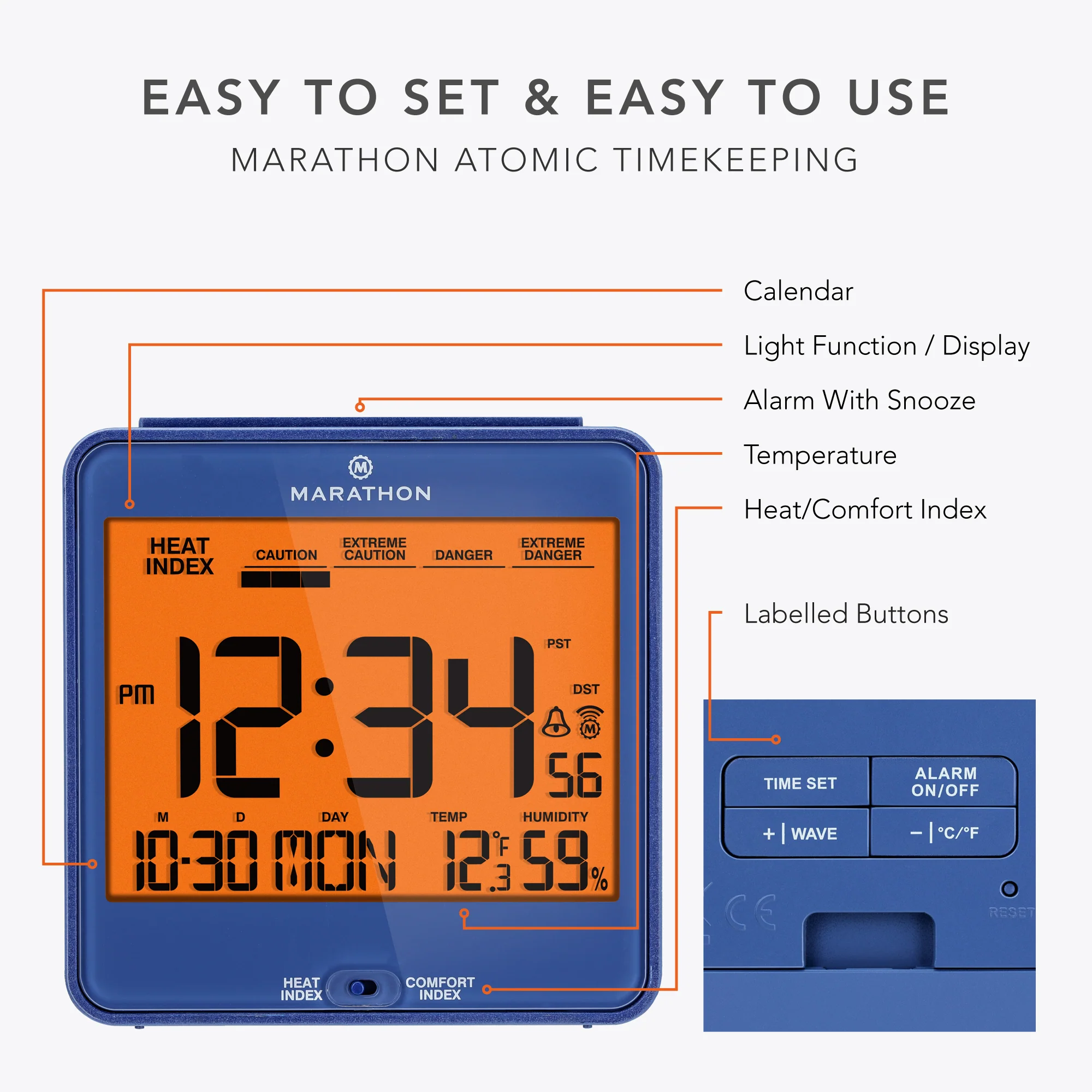 Self-Setting Desk Clock with Backlight, Heat & Comfort Index - Image 54
