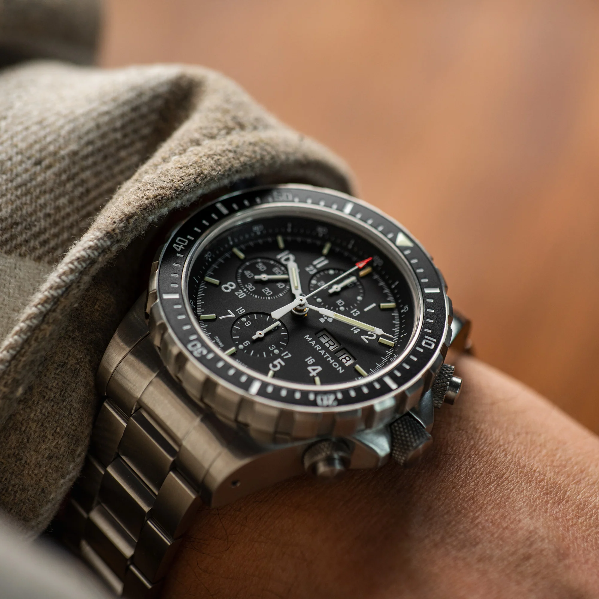 46mm Jumbo Diver/Pilot's Automatic Chronograph (CSAR) with Stainless Steel Bracelet - Image 5