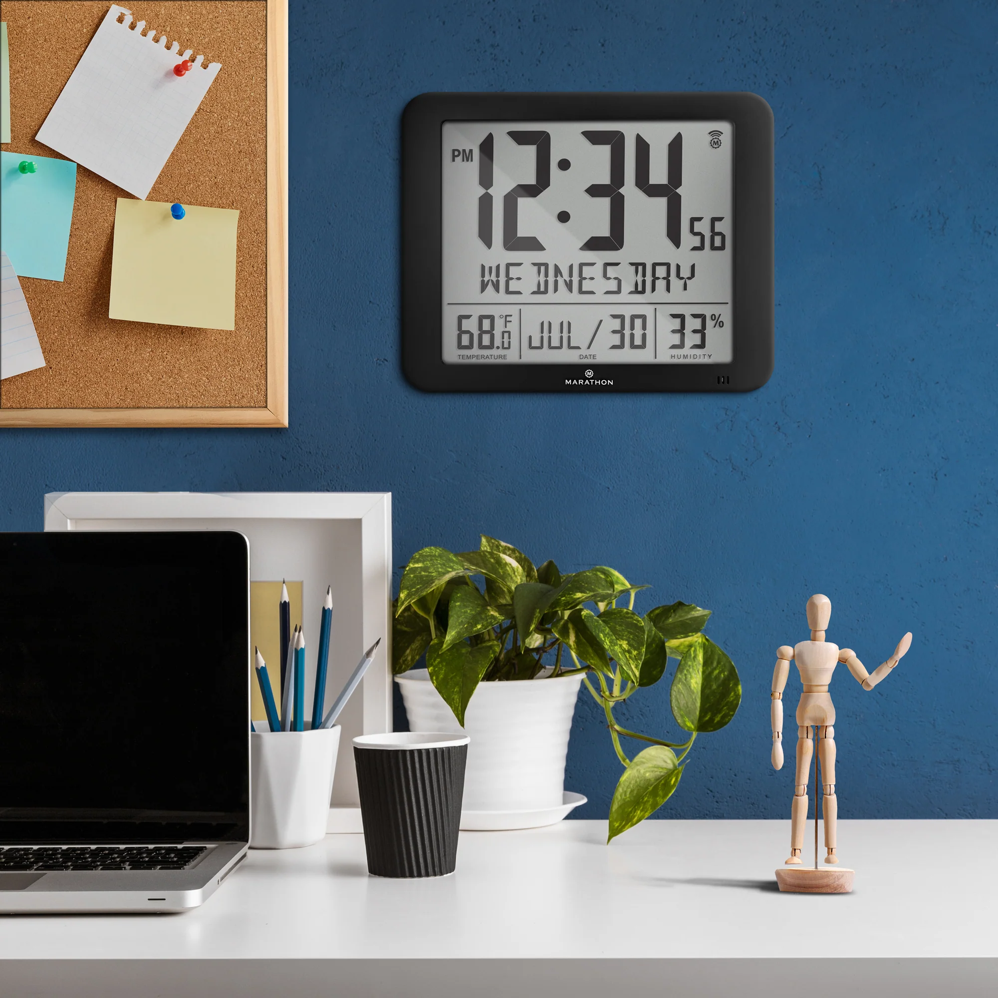 Slim Self-Setting Wall Clock with Full Calendar Display, Temperature & Humidity - Image 14