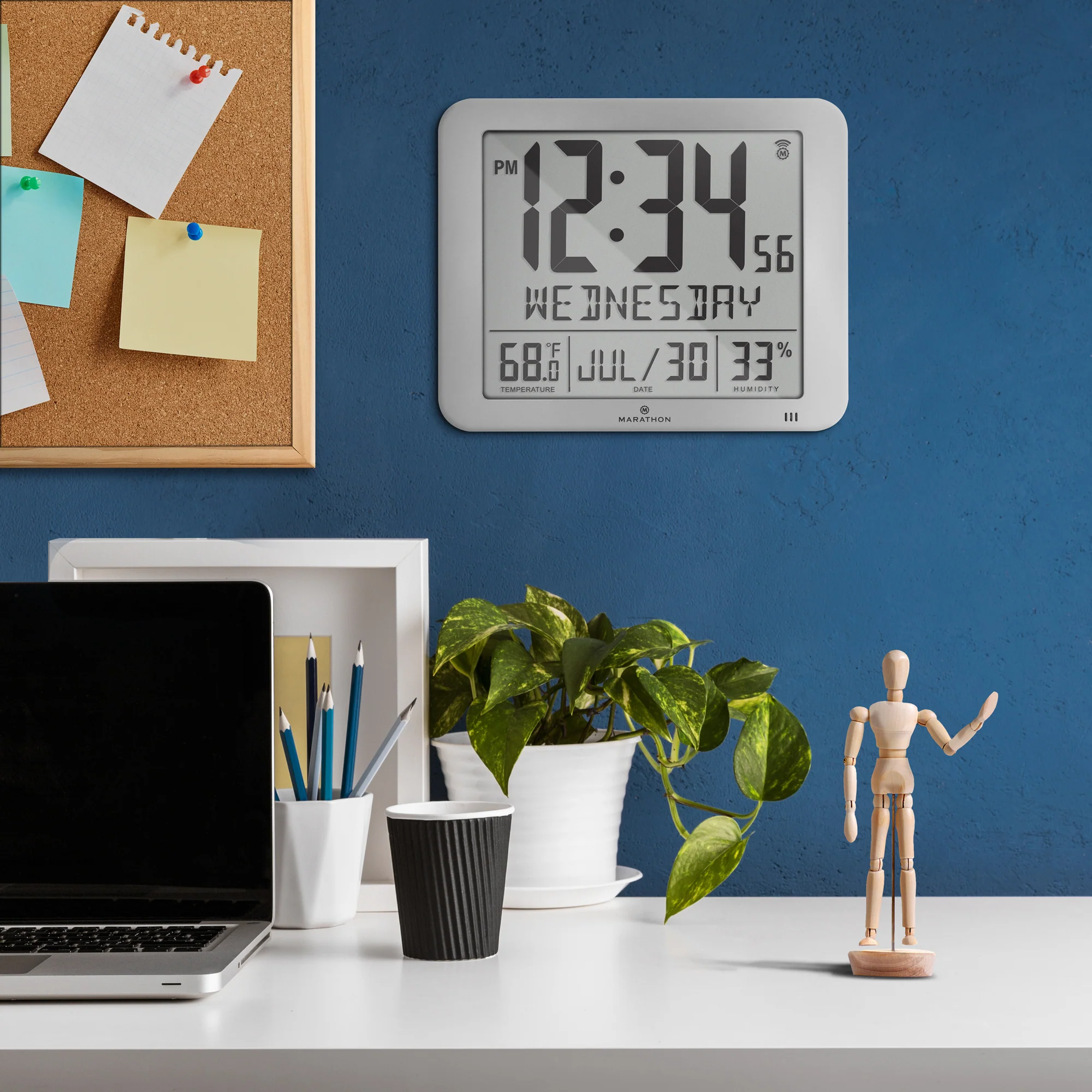 Slim Self-Setting Wall Clock with Full Calendar Display, Temperature & Humidity - Image 22
