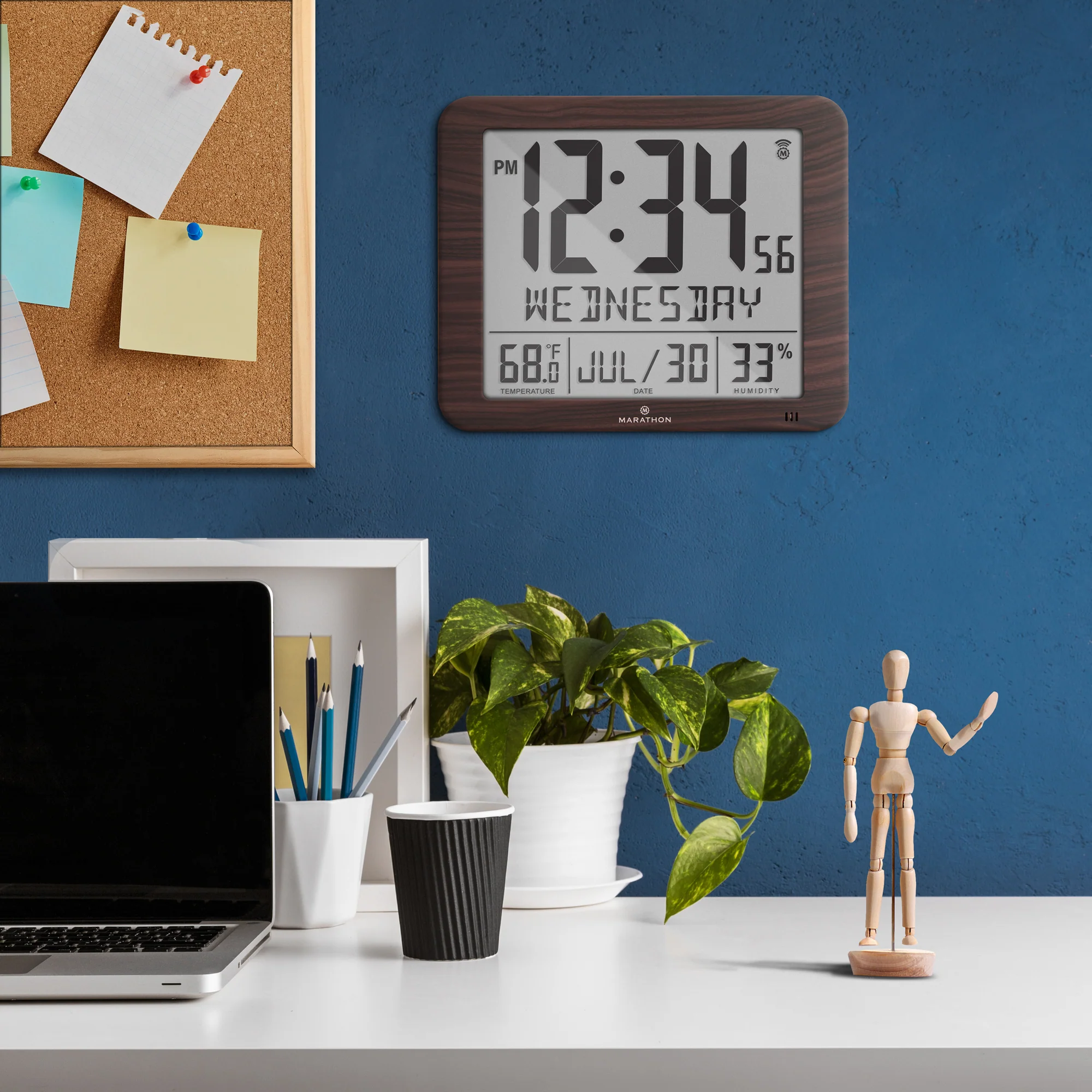 Slim Self-Setting Wall Clock with Full Calendar Display, Temperature & Humidity - Image 4